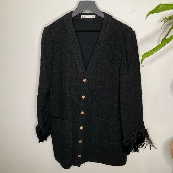 Zara Jackets & Blazers - Zara Tweed Feather Jacket